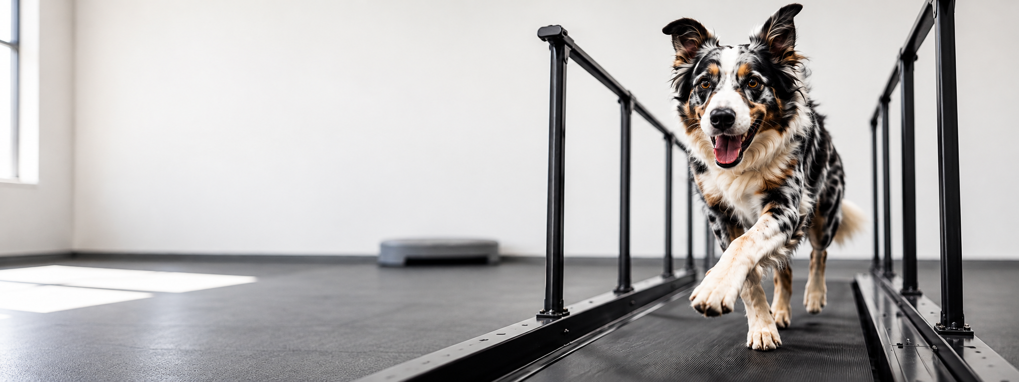 Australian Shepherd moving on a canine treadmill